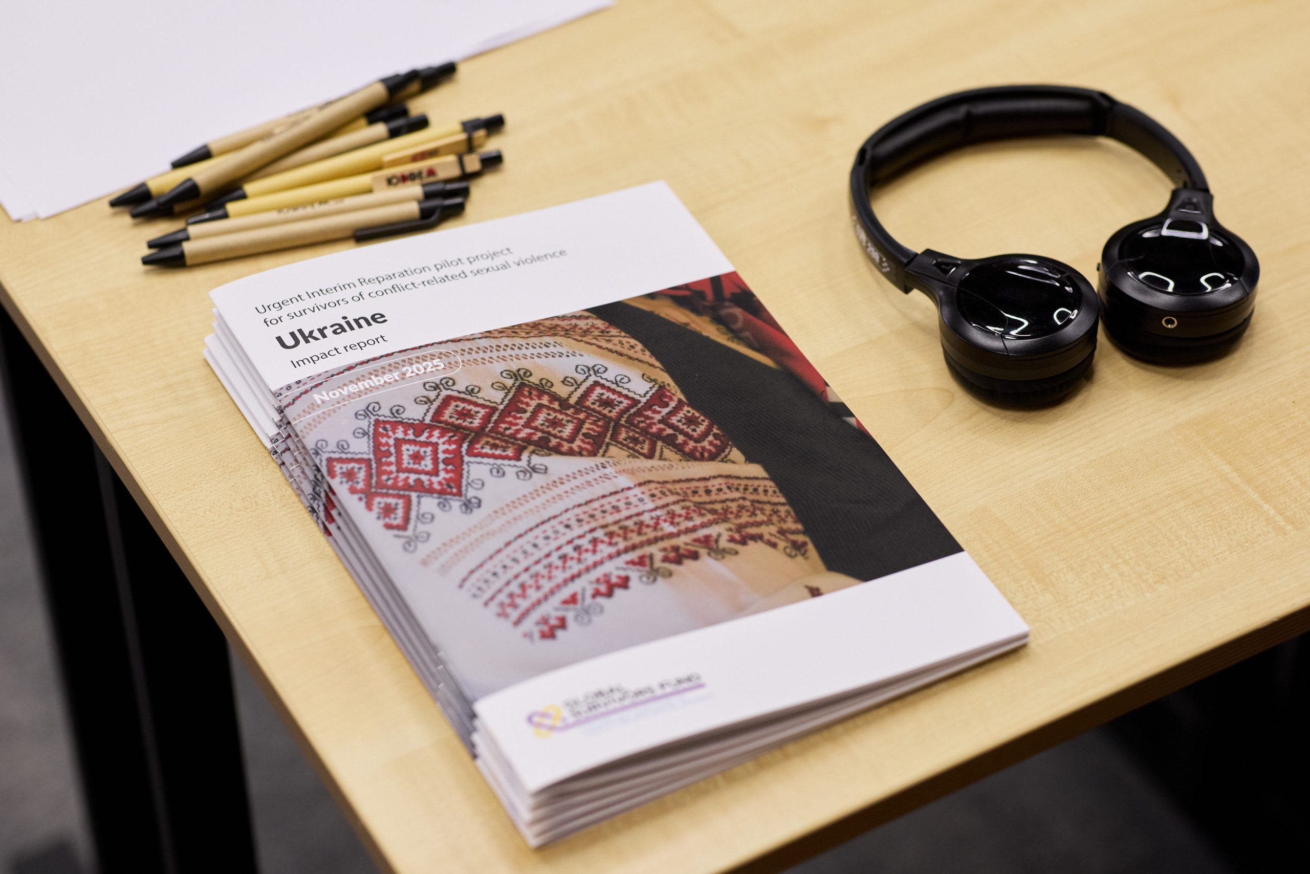 GSF's Impact Report for Ukraine, distributed during an expert discussion in Kyiv, Ukraine: "International framework of obligations to respond to conflict-related sexual violence: from provisions to action“ which took place on the sidelines of the International Conference on the Occasion of Ukraine's Chairmanship of the Global Alliance to Prevent Sexual Violence in Conflict (PSVI Alliance) “United for Justice: Strengthening Partnerships to Support Survivors of CRSV. Kyiv, November 2025. Anton Tkachenko